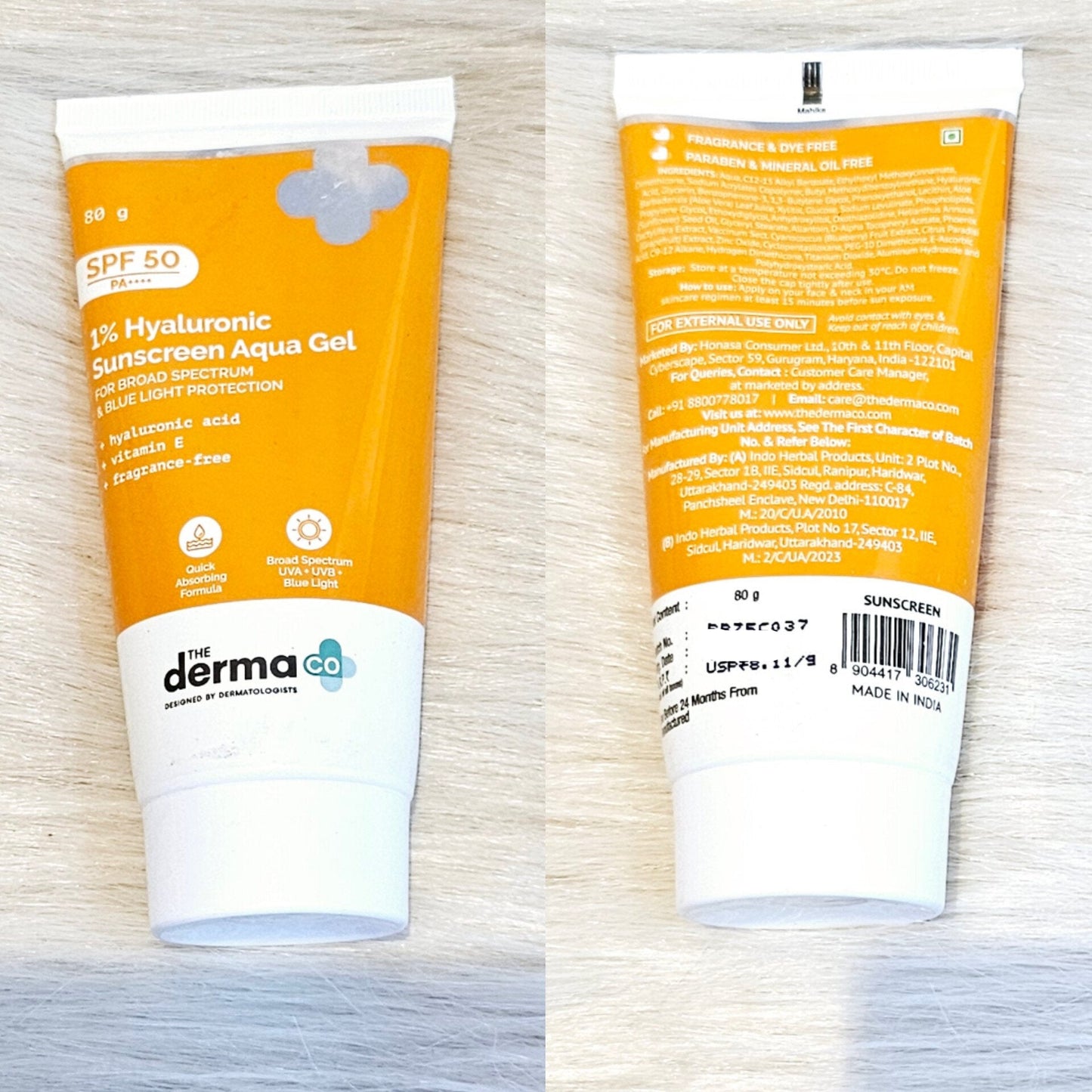 The Derma Co Hyaluronic Sunscreen Aqua Gel SPF 50 80g