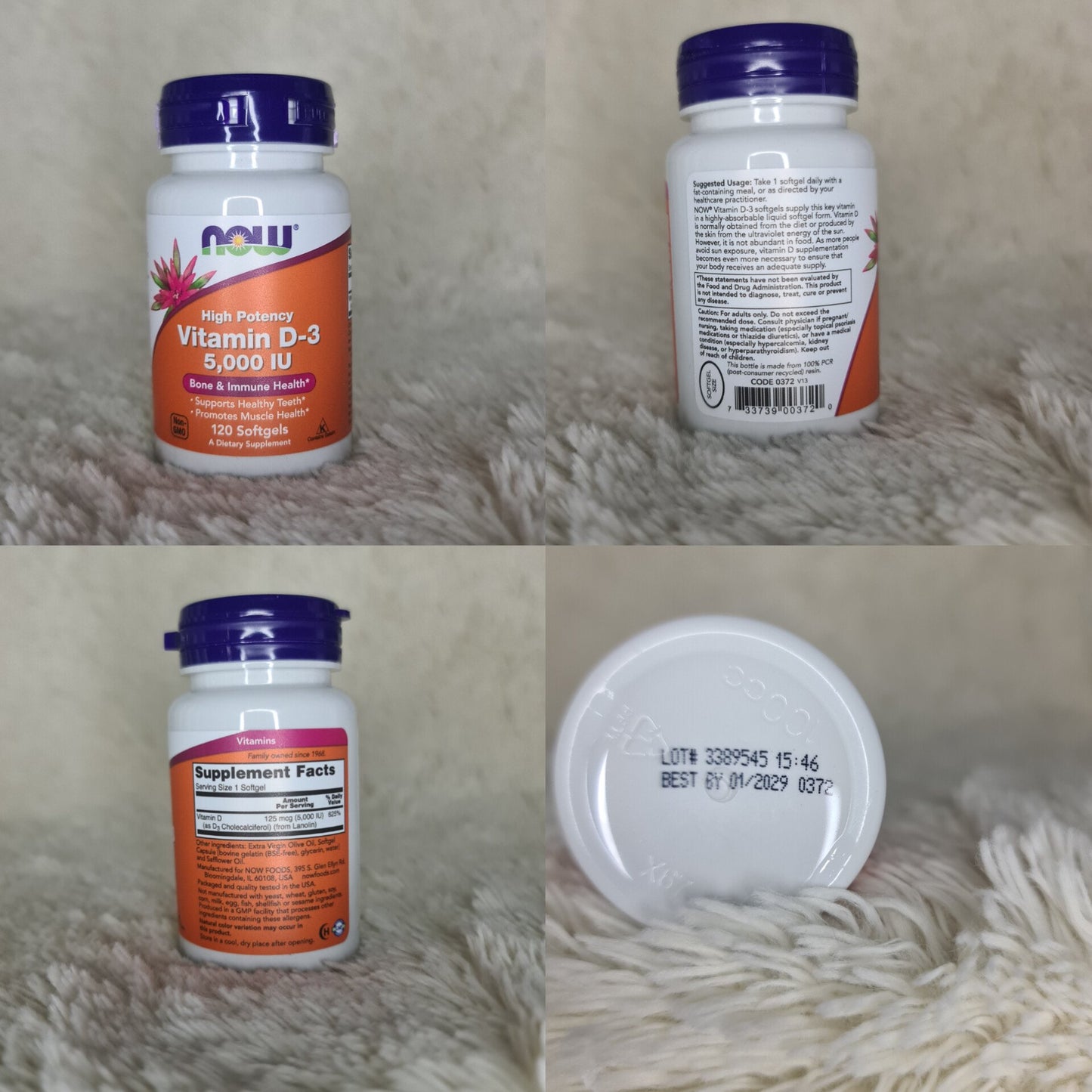 NOW Foods Vitamin D-3 125 mcg (5000 IU) – 120 Softgels