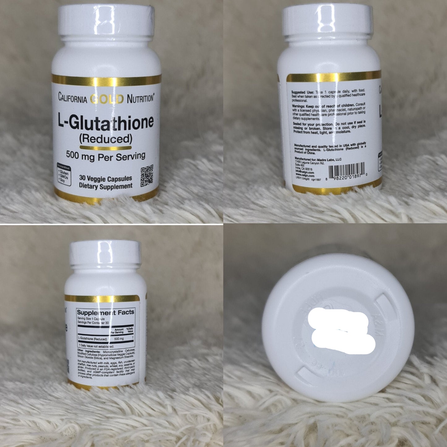 California Gold Nutrition L-Glutathione 500mg - 30 Veggie Capsules