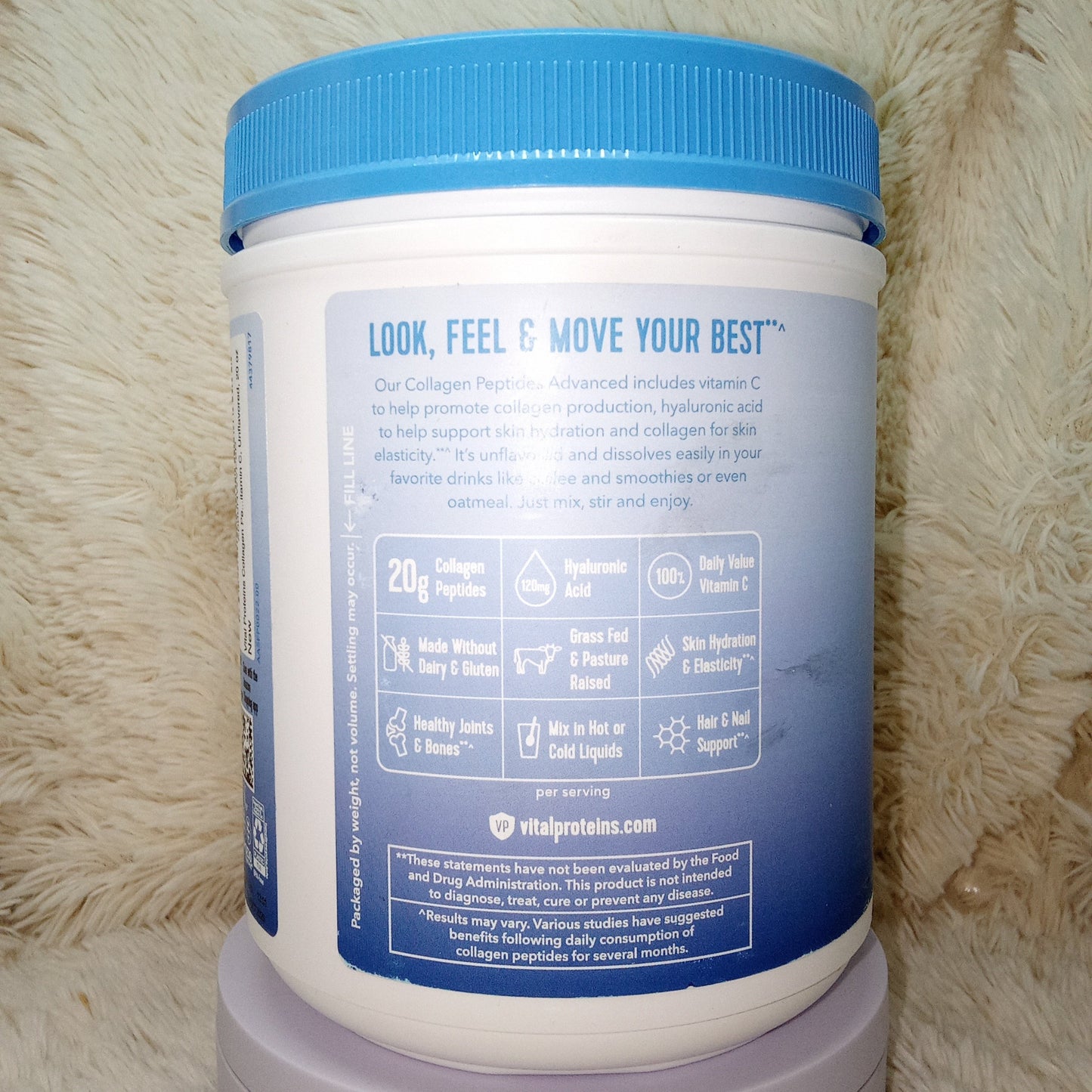 Vital Proteins Collagen Peptides Advanced Powder with Hyaluronic Acid & Vitamin C (Unflavored) – 567g