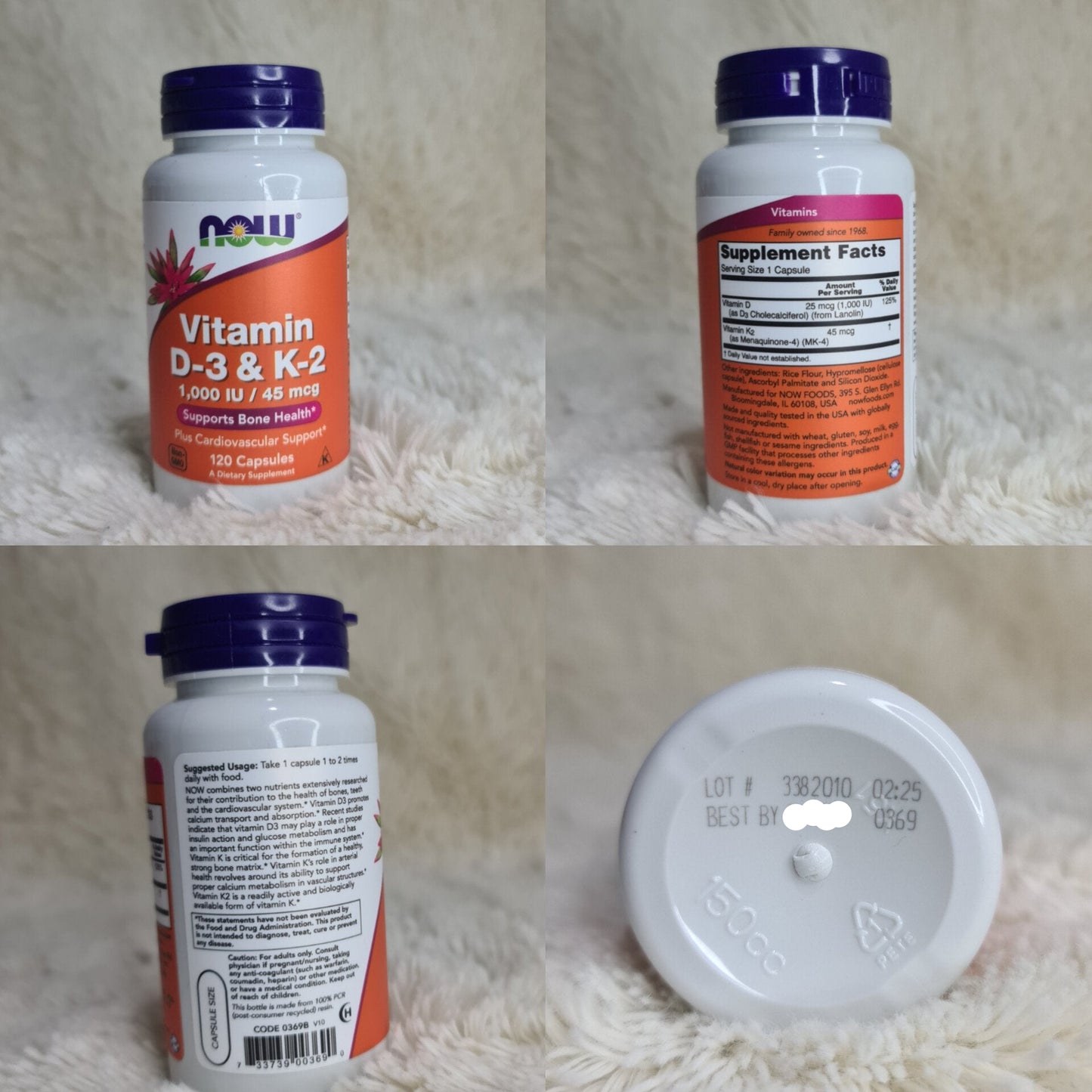 NOW Foods Vitamin D3 + K2 (120 Vegetarian Capsules)