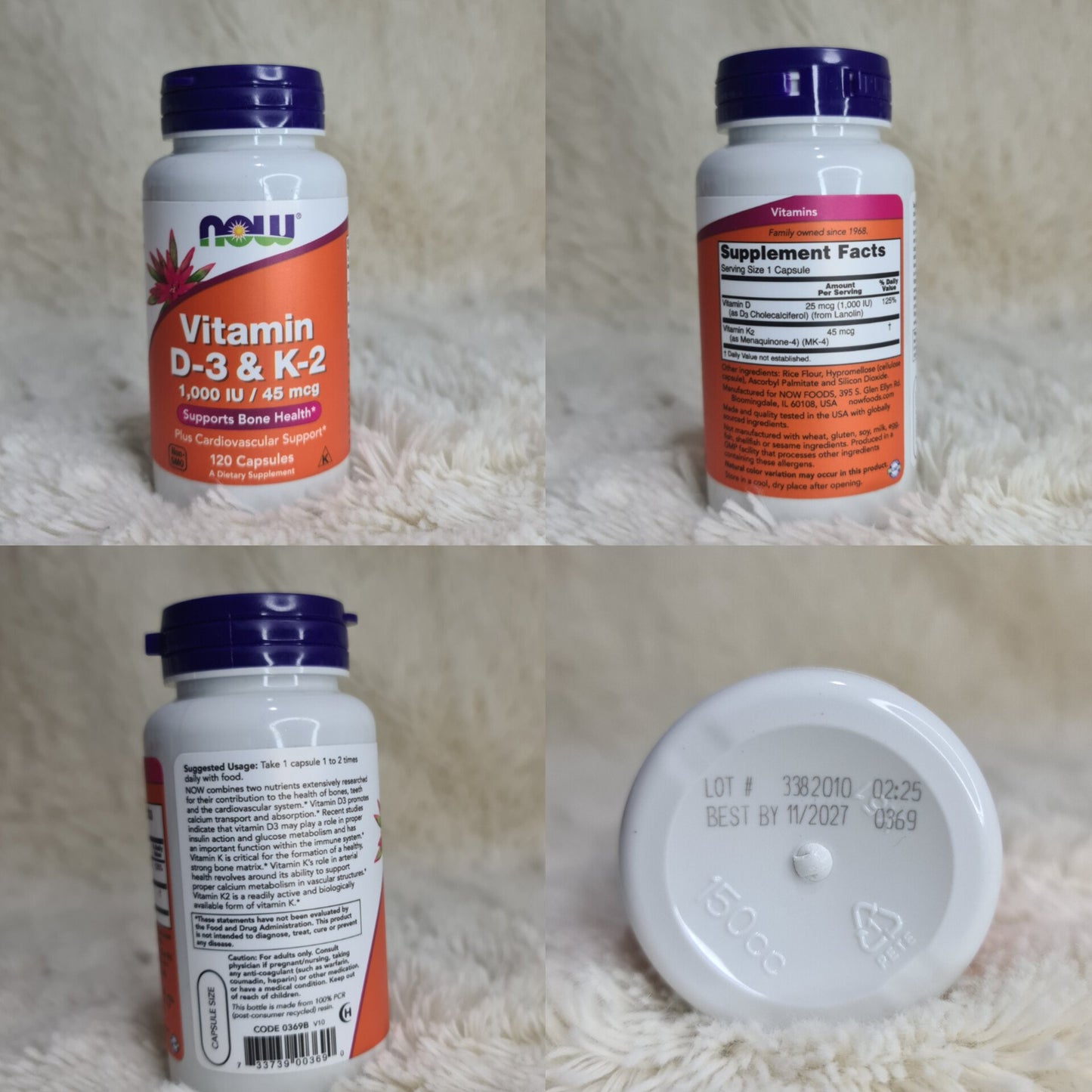 NOW Foods Vitamin D3 + K2 (120 Vegetarian Capsules)