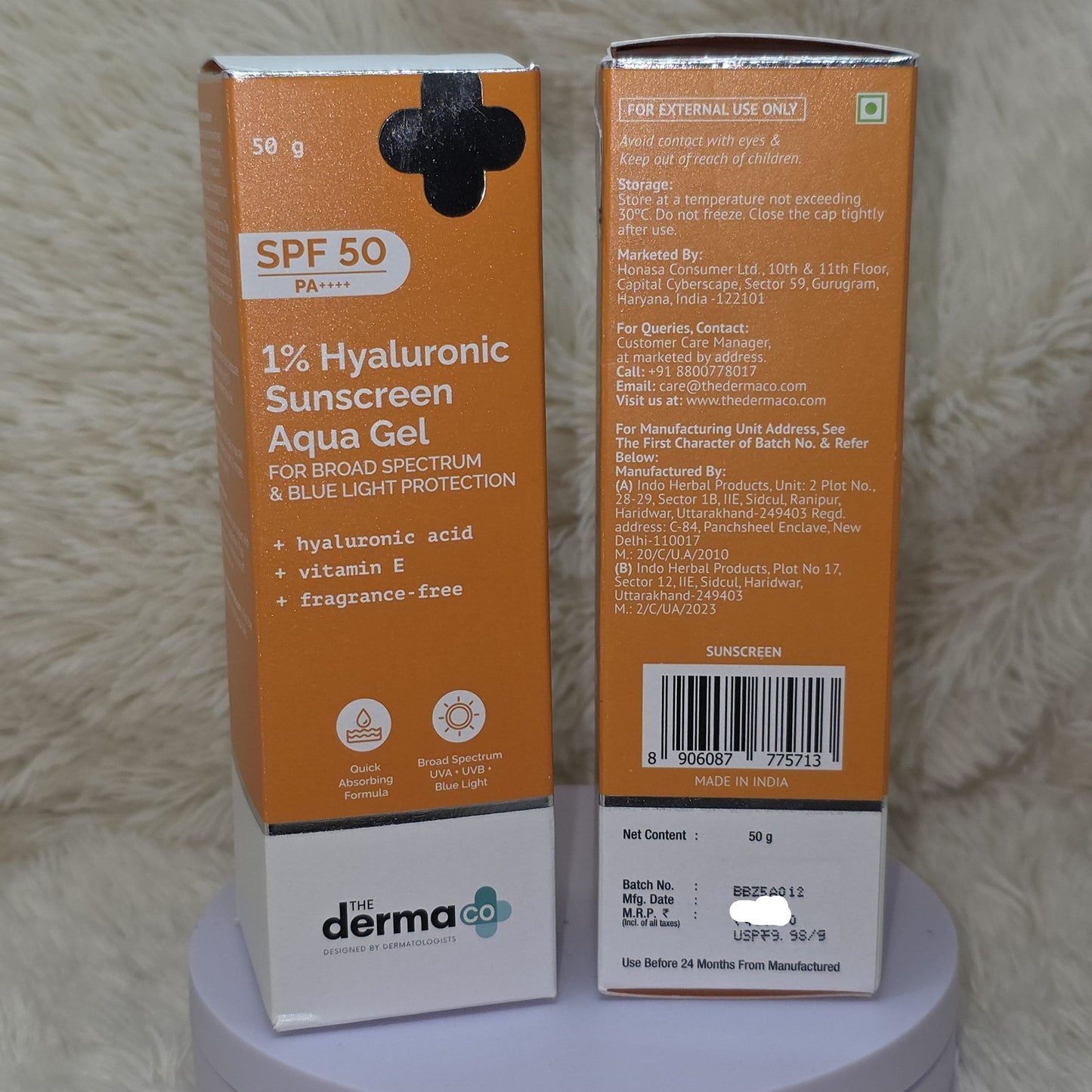 The Derma Co Hyaluronic Sunscreen Aqua Gel SPF 50 50g