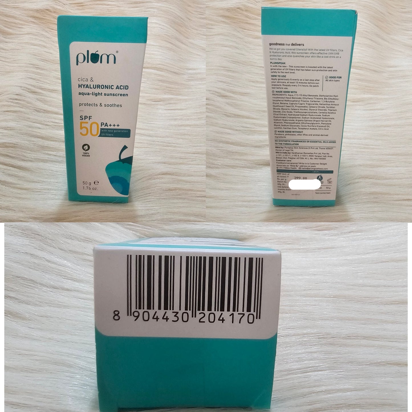 Plum Cica & Hyaluronic Acid Aqua-Light Sunscreen SPF 50 PA+++ – 50g