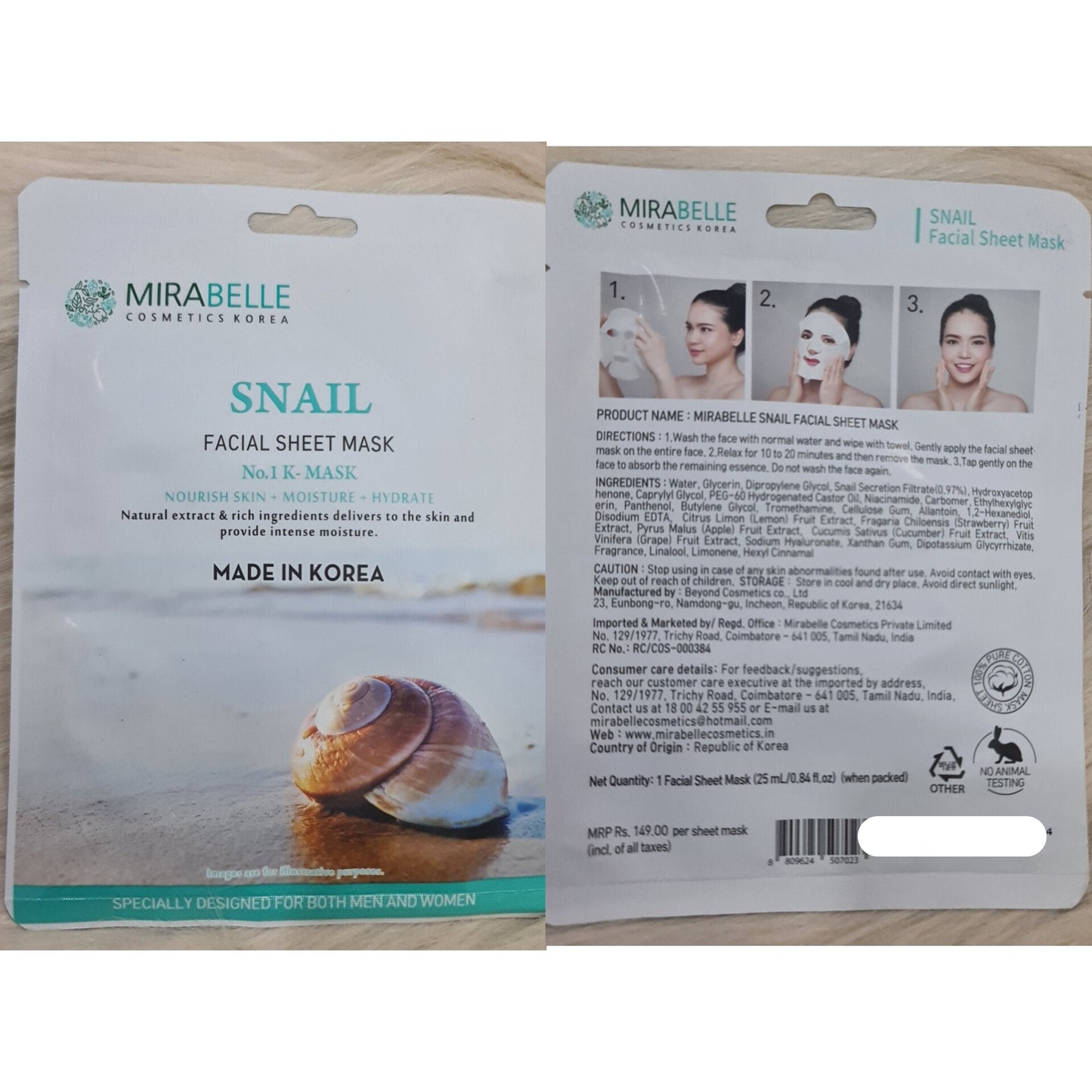 Mirabelle Snail Facial Sheet Mask – Korea 25ml