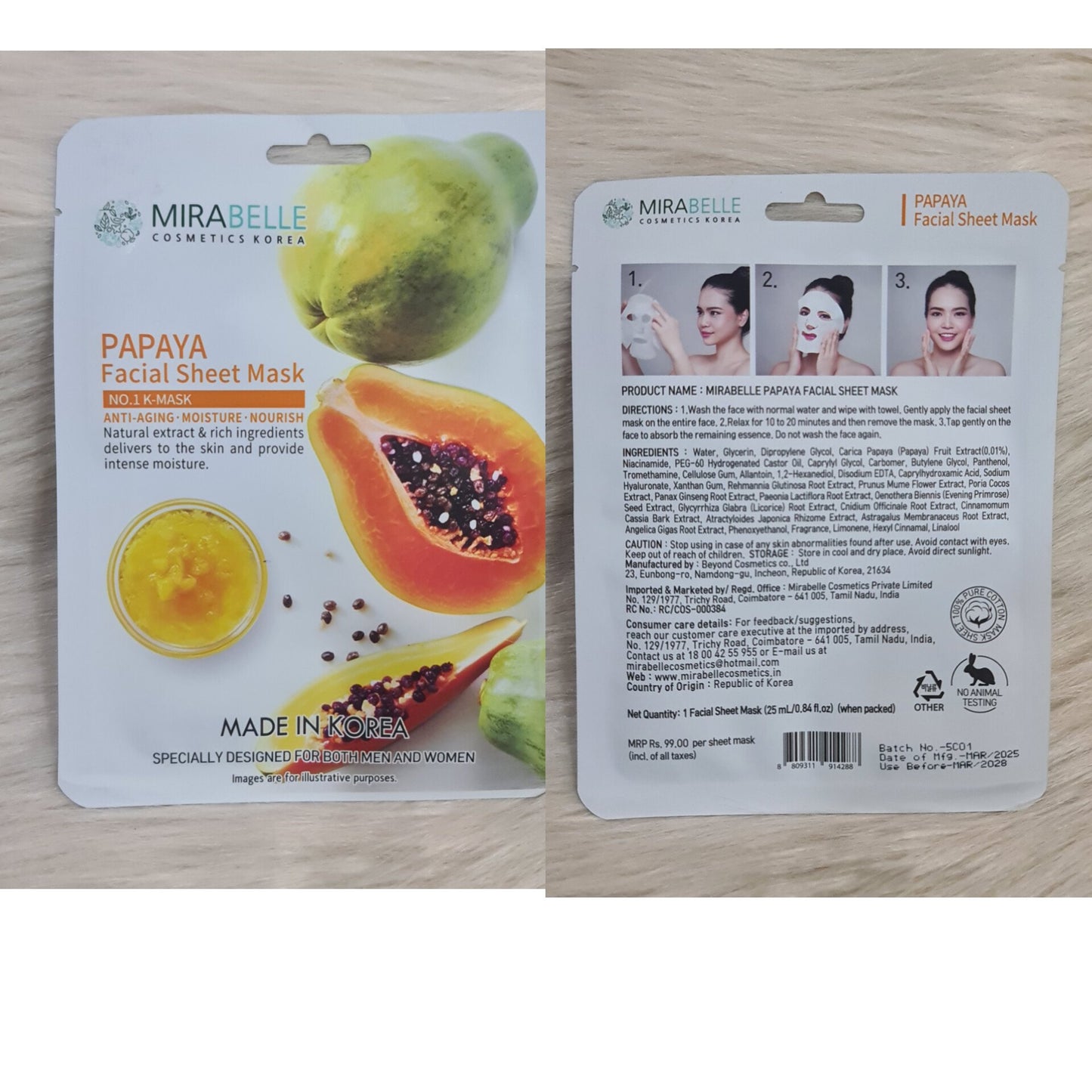Mirabelle Korea Papaya Facial Sheet Mask – Glow Boost