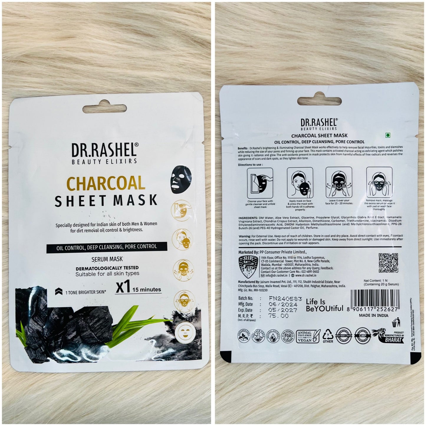 DR.RASHEL Charcoal Sheet Mask With Serum – 2pcs