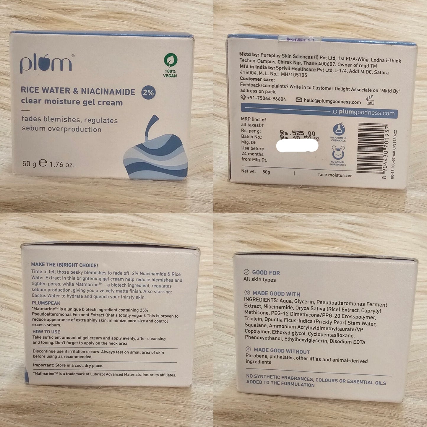 Plum Rice Water & Niacinamide 2% Clear Moisture Gel Cream (50g)