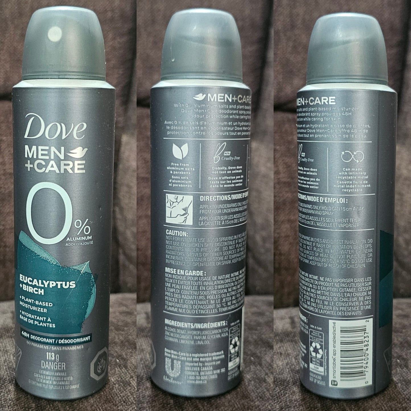Dove Men+Care 0% Aluminum Deodorant Spray – Eucalyptus & Birch (113g)