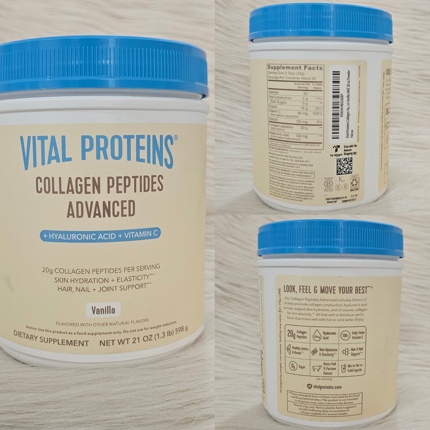 Vital Proteins Collagen Peptides Advanced + Hyaluronic Acid + Vitamin C (Vanilla)