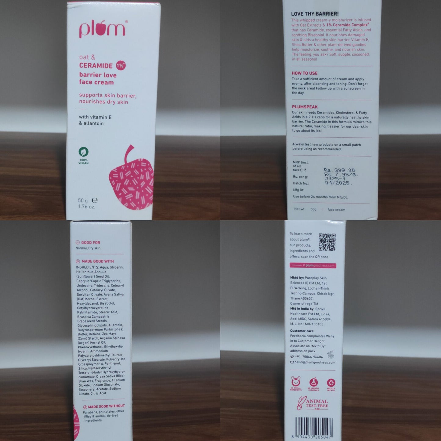 Plum 1% Ceramide Face Cream with Oat (50g)