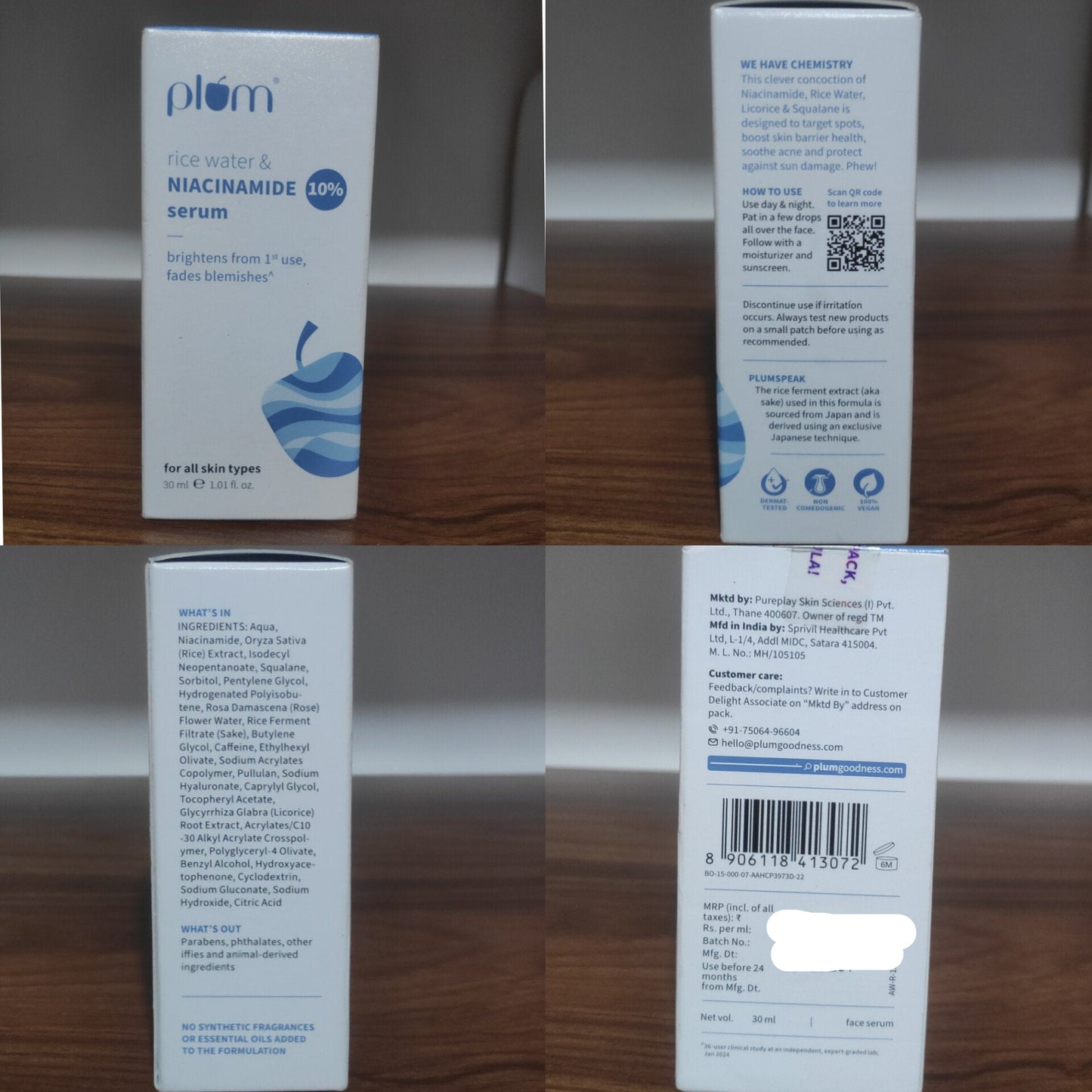 Plum Rice Water 10% Niacinamide Face Serum – Clarity Boost (30ml)