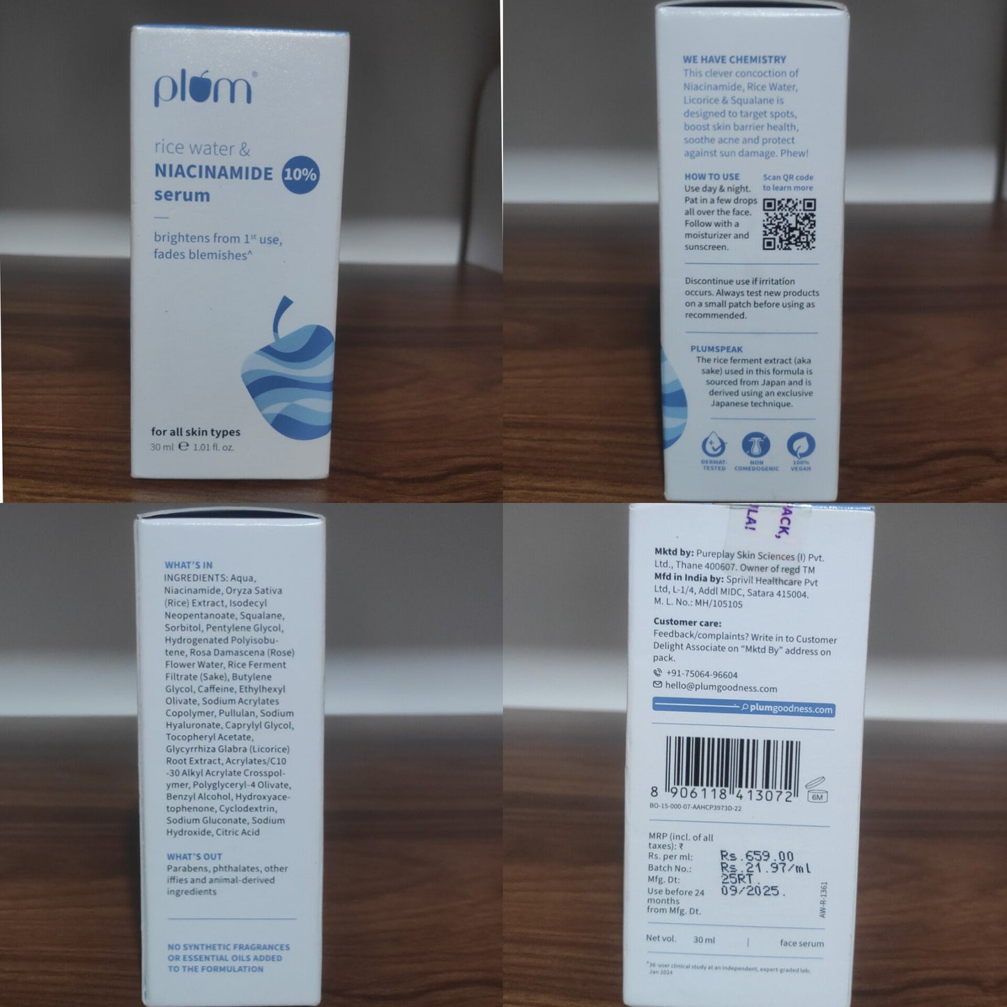 Plum Rice Water 10% Niacinamide Face Serum – Clarity Boost (30ml)