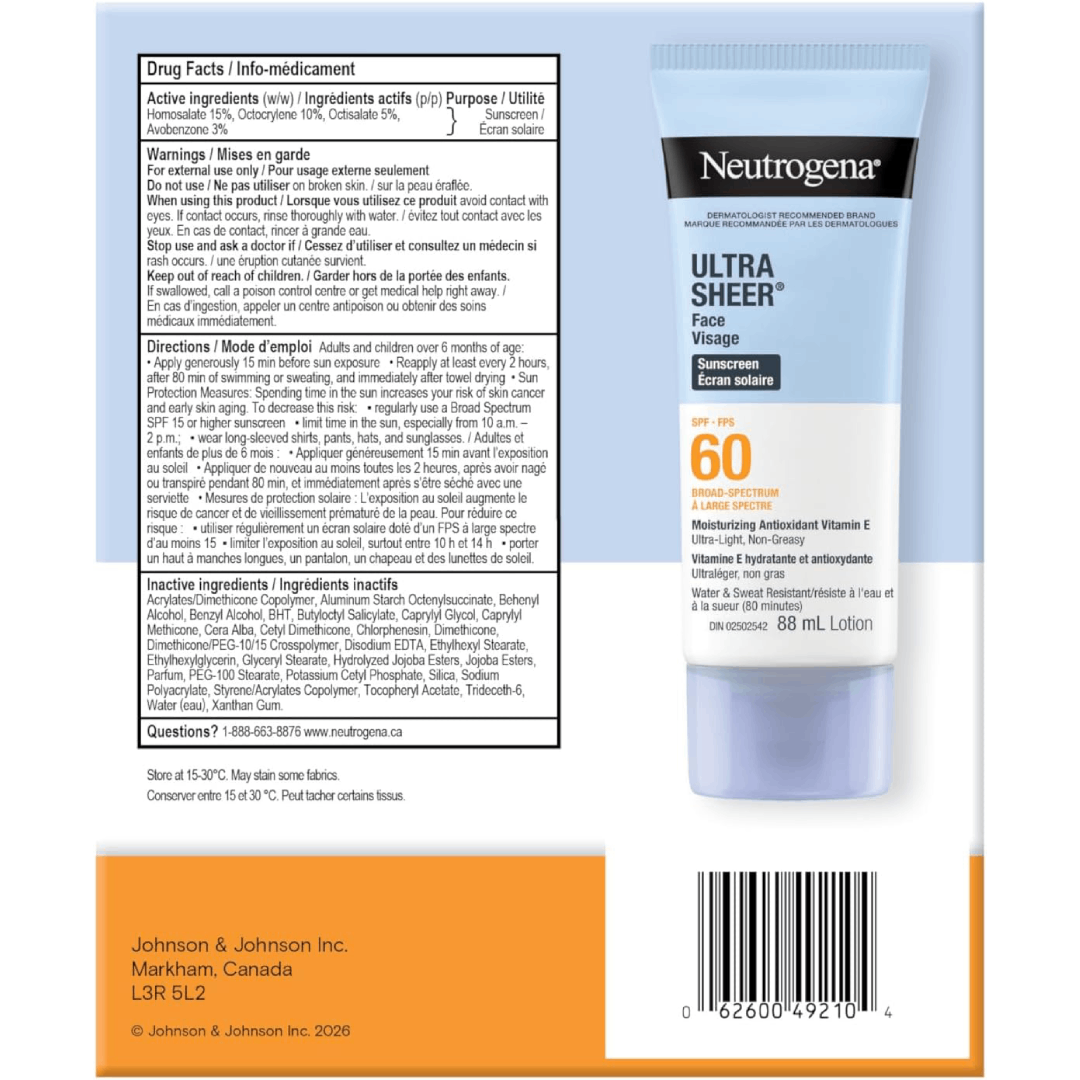 Neutrogena Ultra Sheer Sunscreen SPF 50+ Lightweight Non-Greasy 88ml Bundle pack