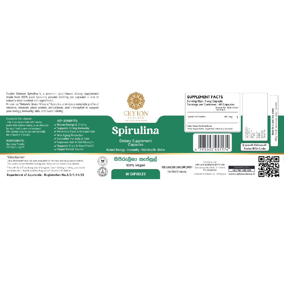 Ceylon Science Spirulina 60 Veg Capsules