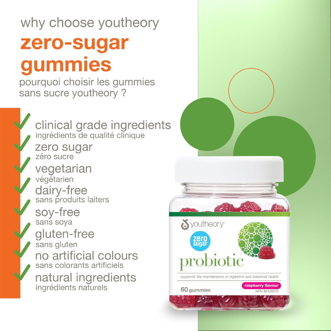 Youtheory Raspberry Flavoured Probiotic Gummies 60 Count