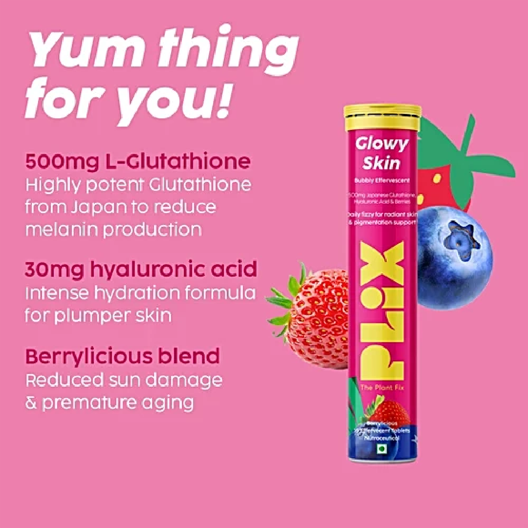 PLIX Olena Glutathione Skin Glow Effervescent Tablets – Strawberry, 15 Tablets