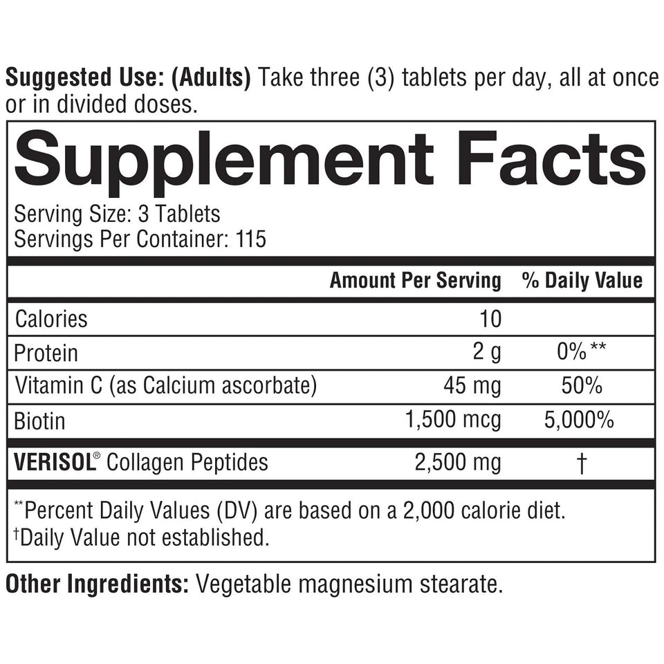 Youtheory Verisol Collagen with Biotin & Vitamin C – 345 Tablets