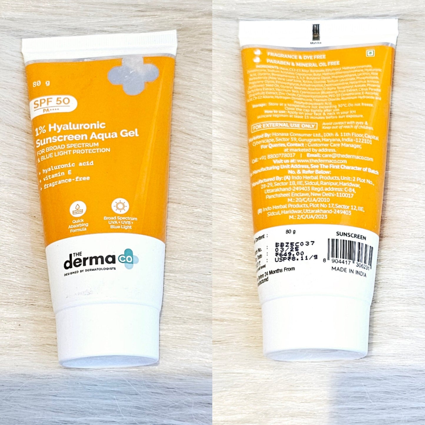 The Derma Co Hyaluronic Sunscreen Aqua Gel SPF 50 80g