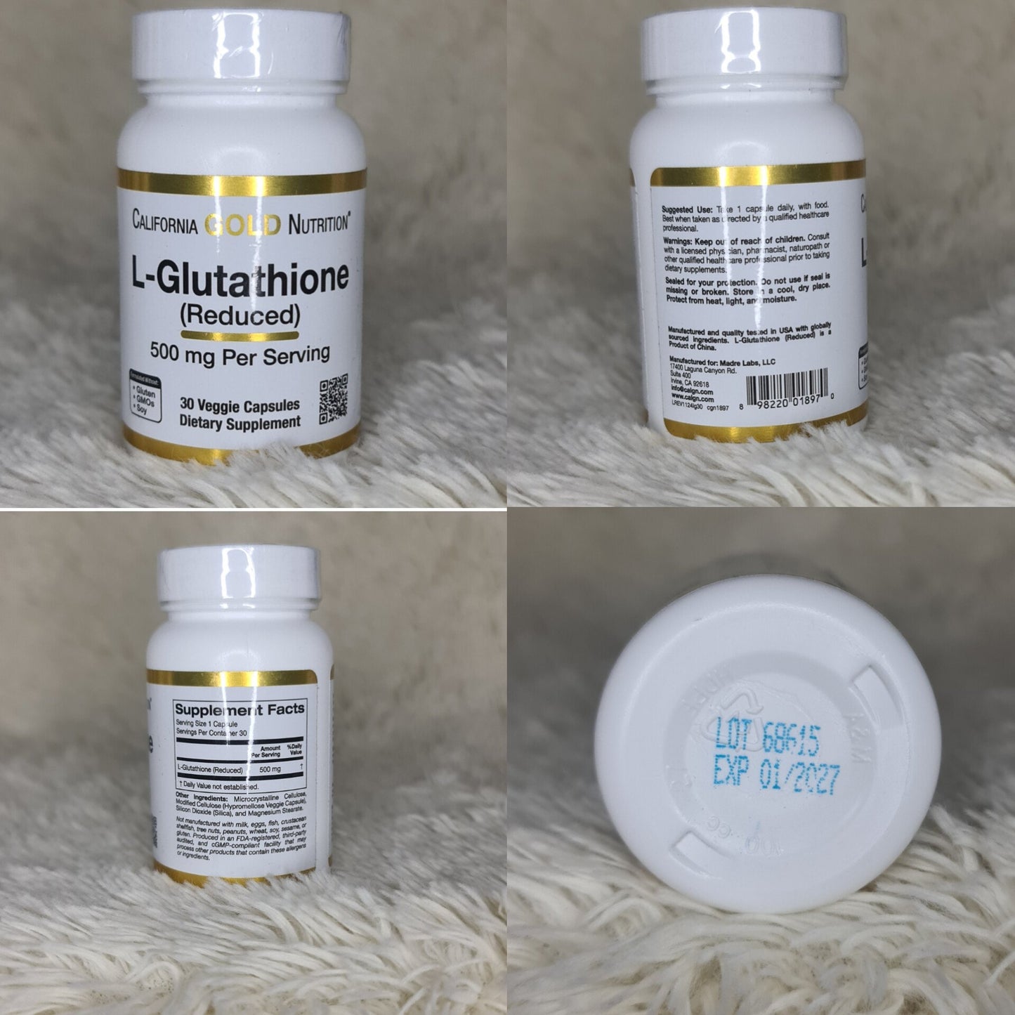 California Gold Nutrition L-Glutathione 500mg - 30 Veggie Capsules