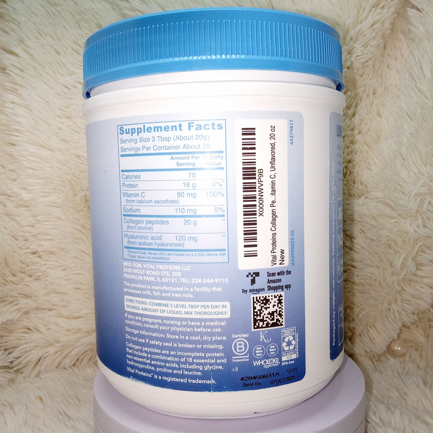 Vital Proteins Collagen Peptides Advanced Powder with Hyaluronic Acid &amp; Vitamin C (Unflavored) – 567g