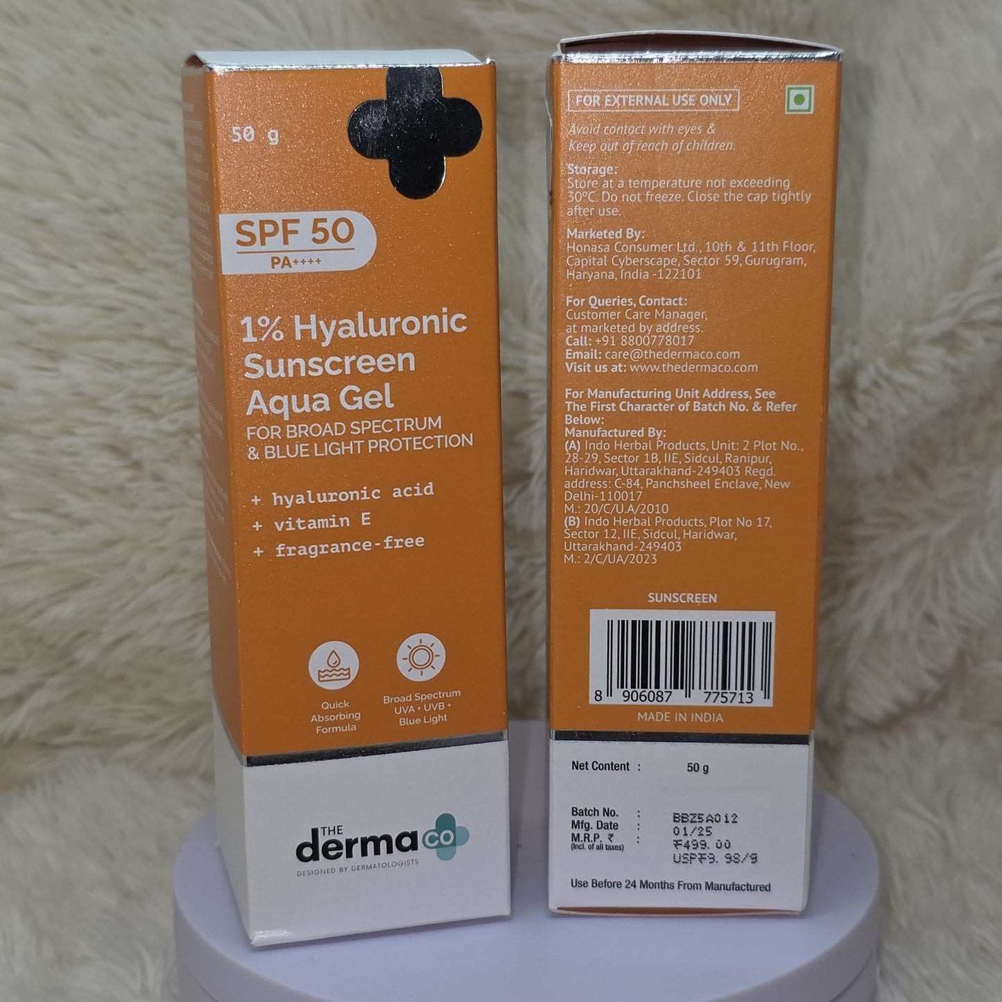 The Derma Co Hyaluronic Sunscreen Aqua Gel SPF 50 50g
