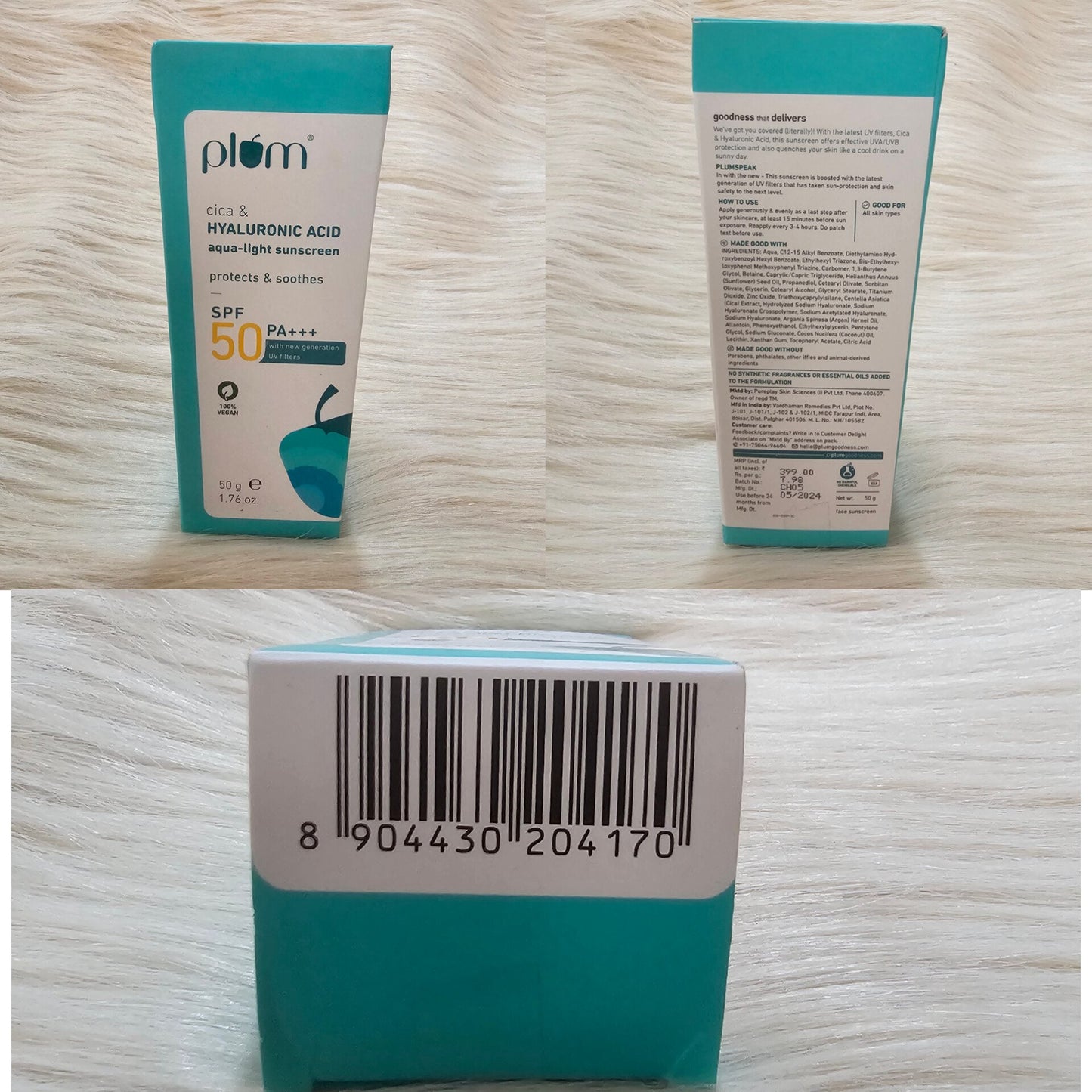 Plum Cica & Hyaluronic Acid Aqua-Light Sunscreen SPF 50 PA+++ – 50g