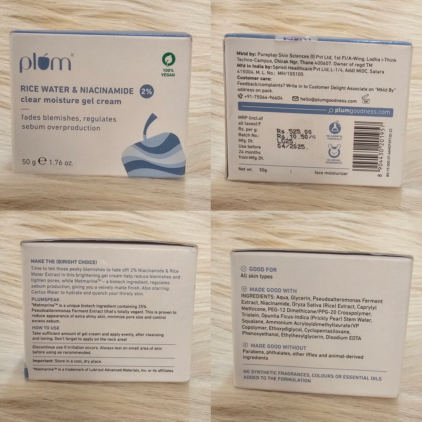 Plum Rice Water & Niacinamide 2% Clear Moisture Gel Cream (50g)
