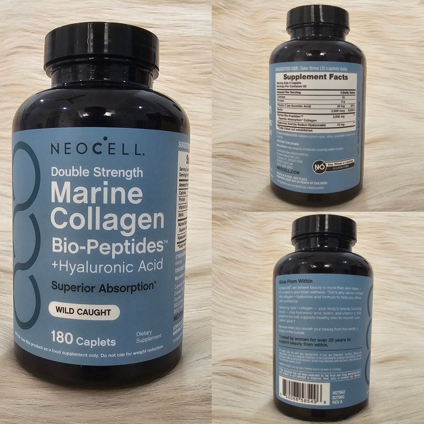 NeoCell Marine Collagen Bio-Peptides Double Strength + Hyaluronic Acid – 180 Caplets