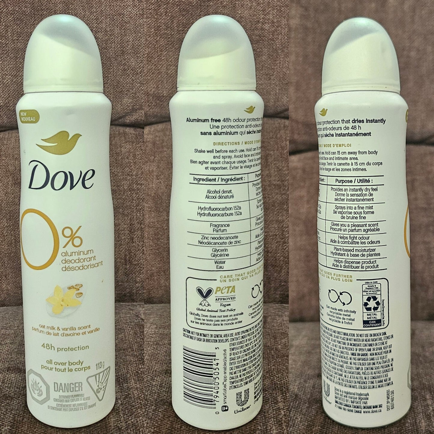 Dove 0% Aluminum-Free Deodorant Spray Oat Milk &amp; Vanilla 113g
