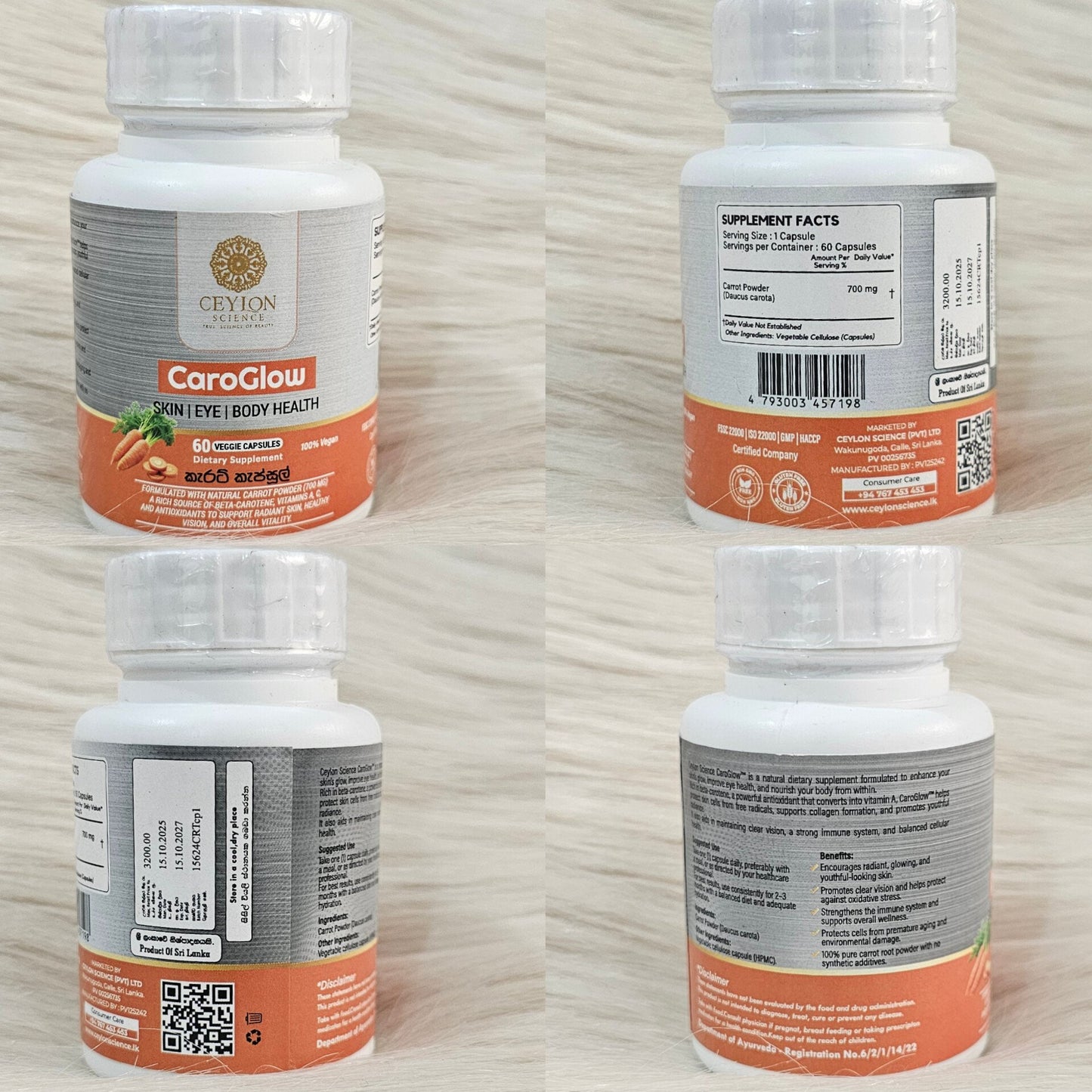 Ceylon Science CaroGlow 700mg, 60 Veg Capsules