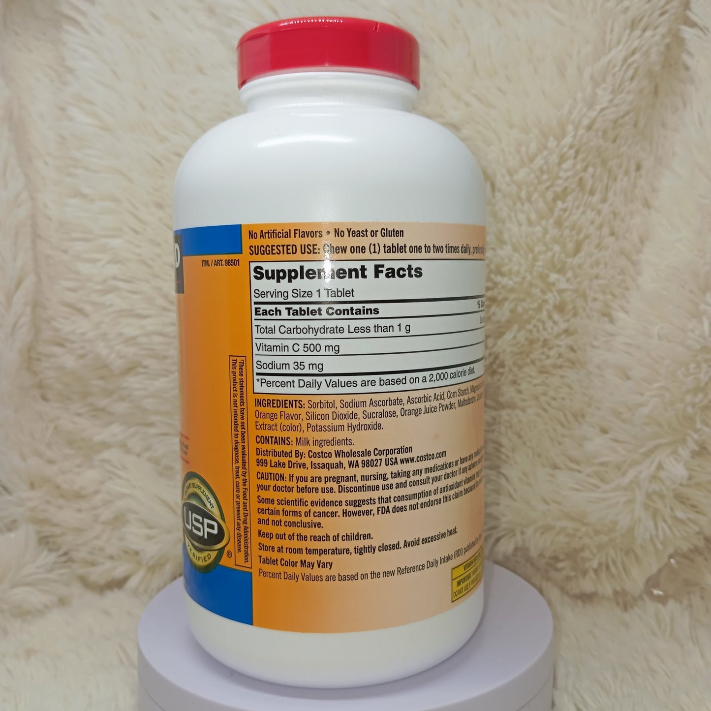 Kirkland Vitamin C 500mg Chewable – Tangy Orange (500 Tablets)