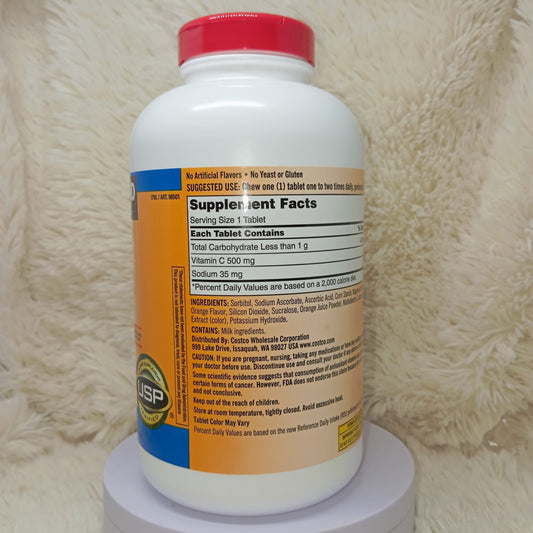 Kirkland Vitamin C 500mg Chewable – Tangy Orange (500 Tablets)