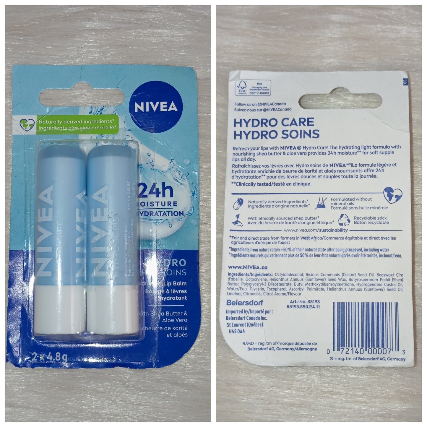 NIVEA Hydro Care Lip Balm Duo Pack (2 x 4.8g)