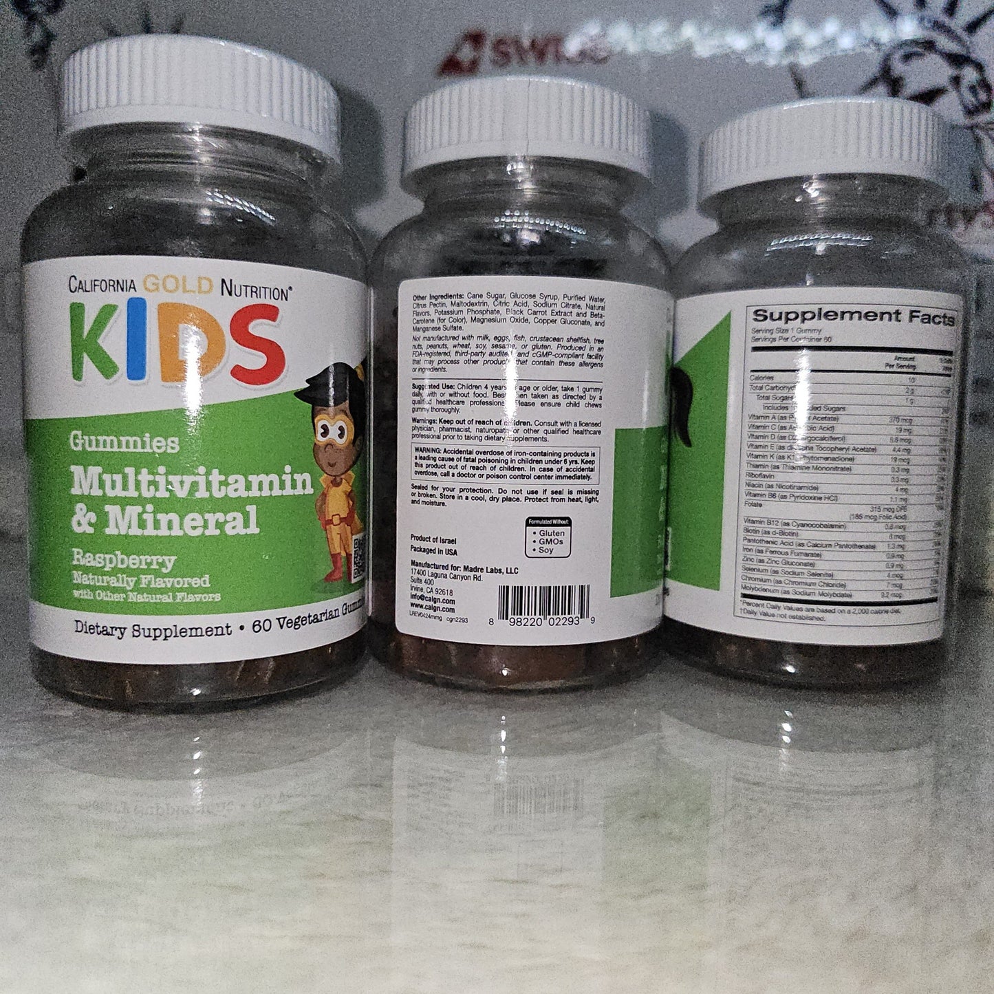 California Gold Nutrition Kids Multivitamin & Mineral Gummies – Raspberry (60 Gummies)