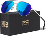 LUENX Aviator Sunglasses for Men and Women - Polarized Driving Classic Shades, UV 400 Protection (60MM) (Pre-order) - 5-mirrored Blue Lens/Silver Frame
