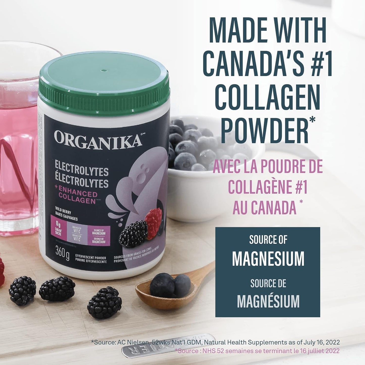 Organika Electrolytes + Collagen Wild Berry Powder 360g