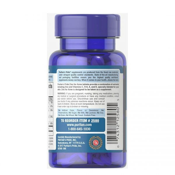 Puritan’s Pride Zinc for Acne Formula – 100 Tablets