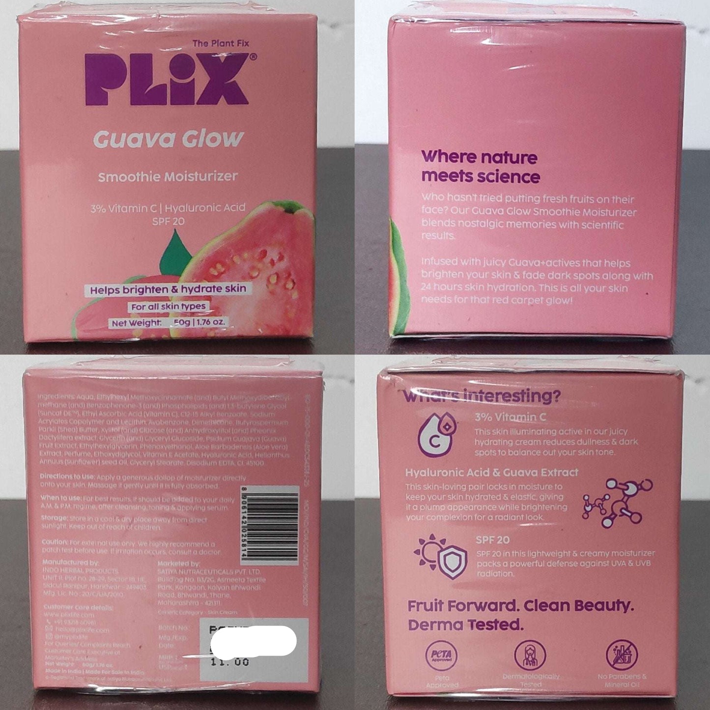 Plix Guava Glow Smoothie Moisturizer with Vitamin C, Hyaluronic Acid &  SPF 20 – 50g