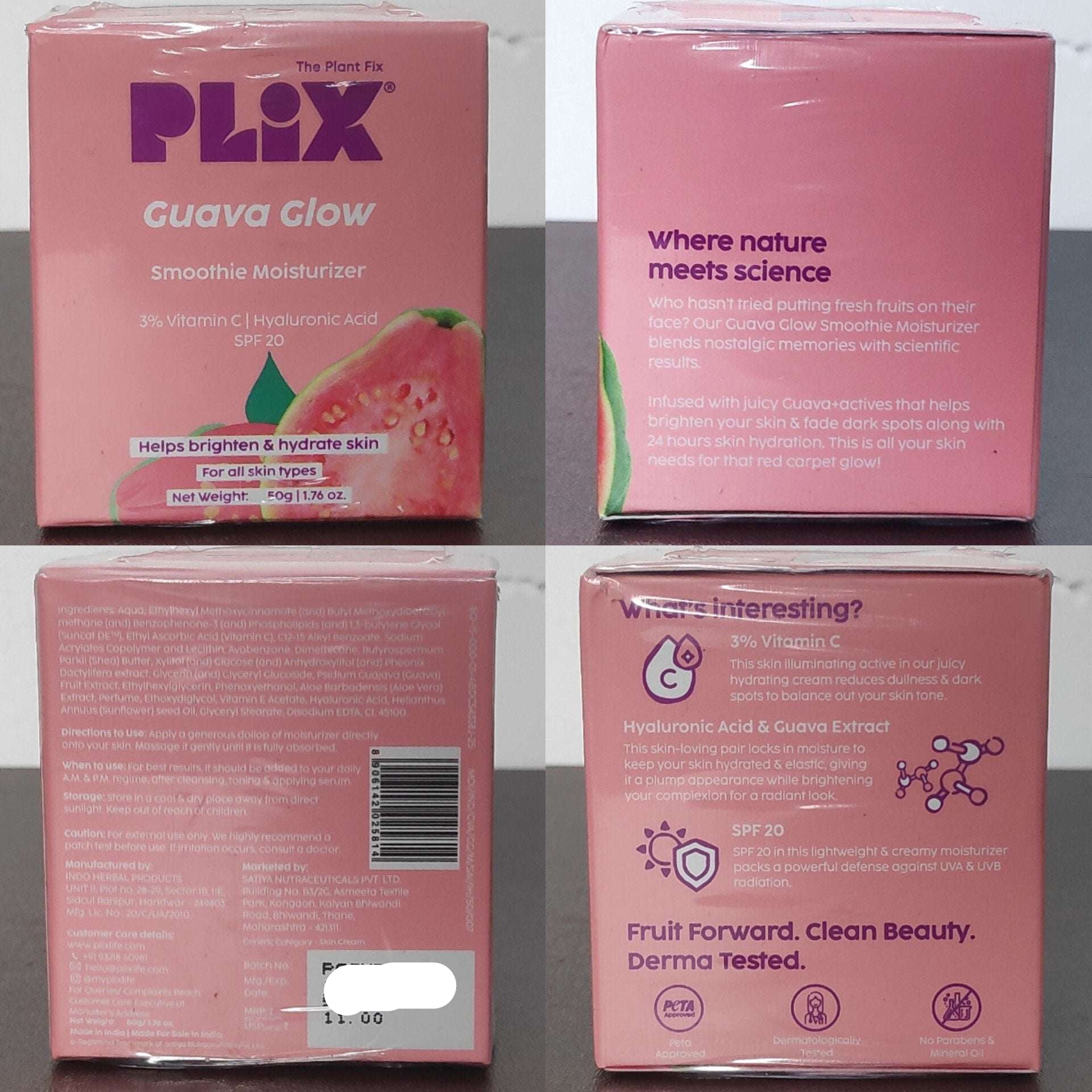 Plix Guava Glow Smoothie Moisturizer with Vitamin C, Hyaluronic Acid &  SPF 20 – 50g