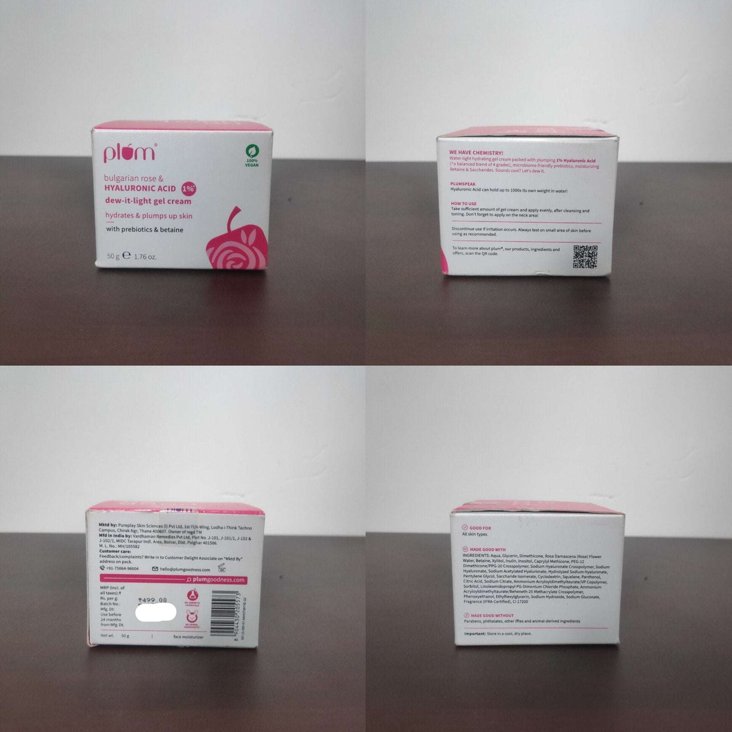 Plum Bulgarian Rose & 1% Hyaluronic Acid Dew-It-Light Gel Cream 50g
