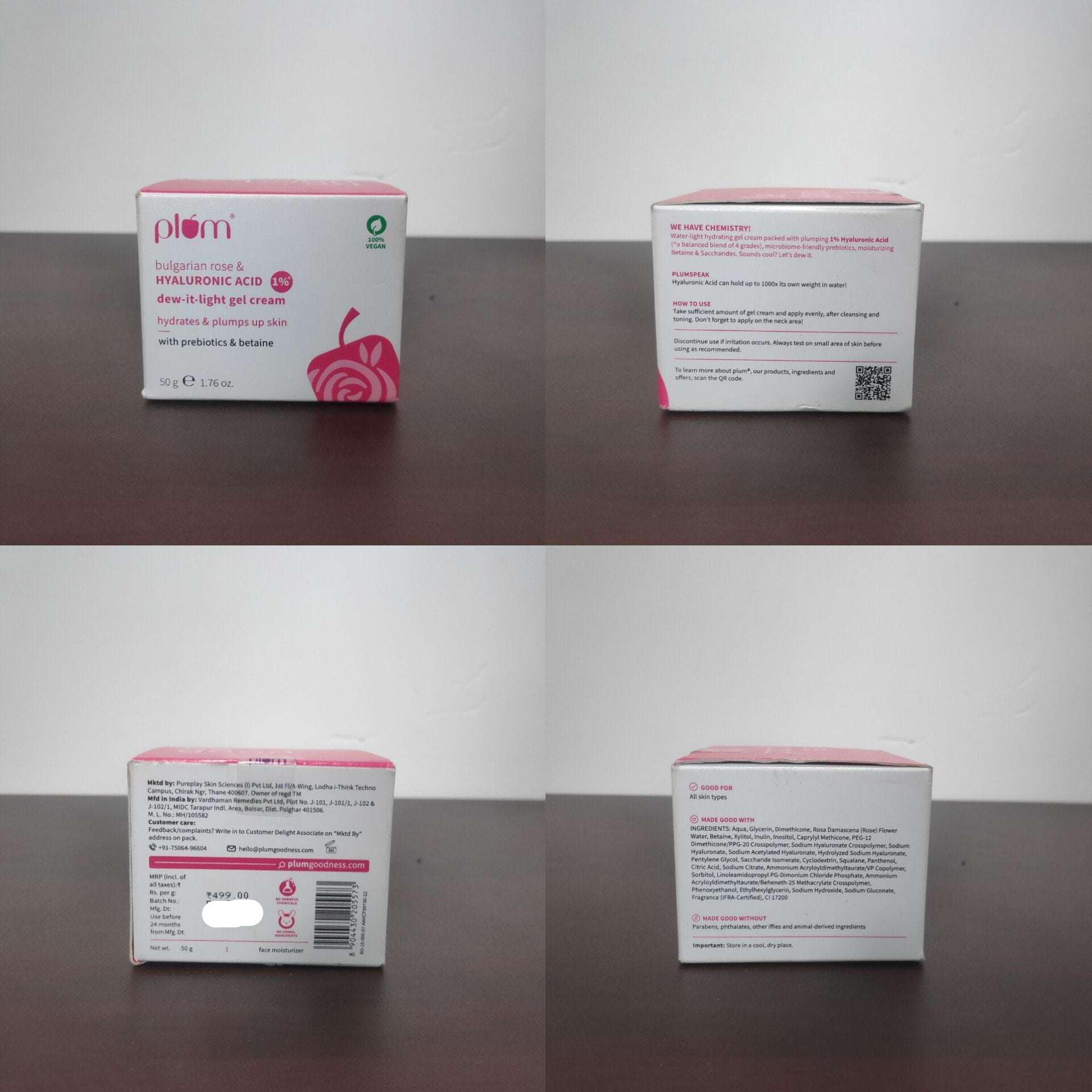 Plum Bulgarian Rose & 1% Hyaluronic Acid Dew-It-Light Gel Cream 50g