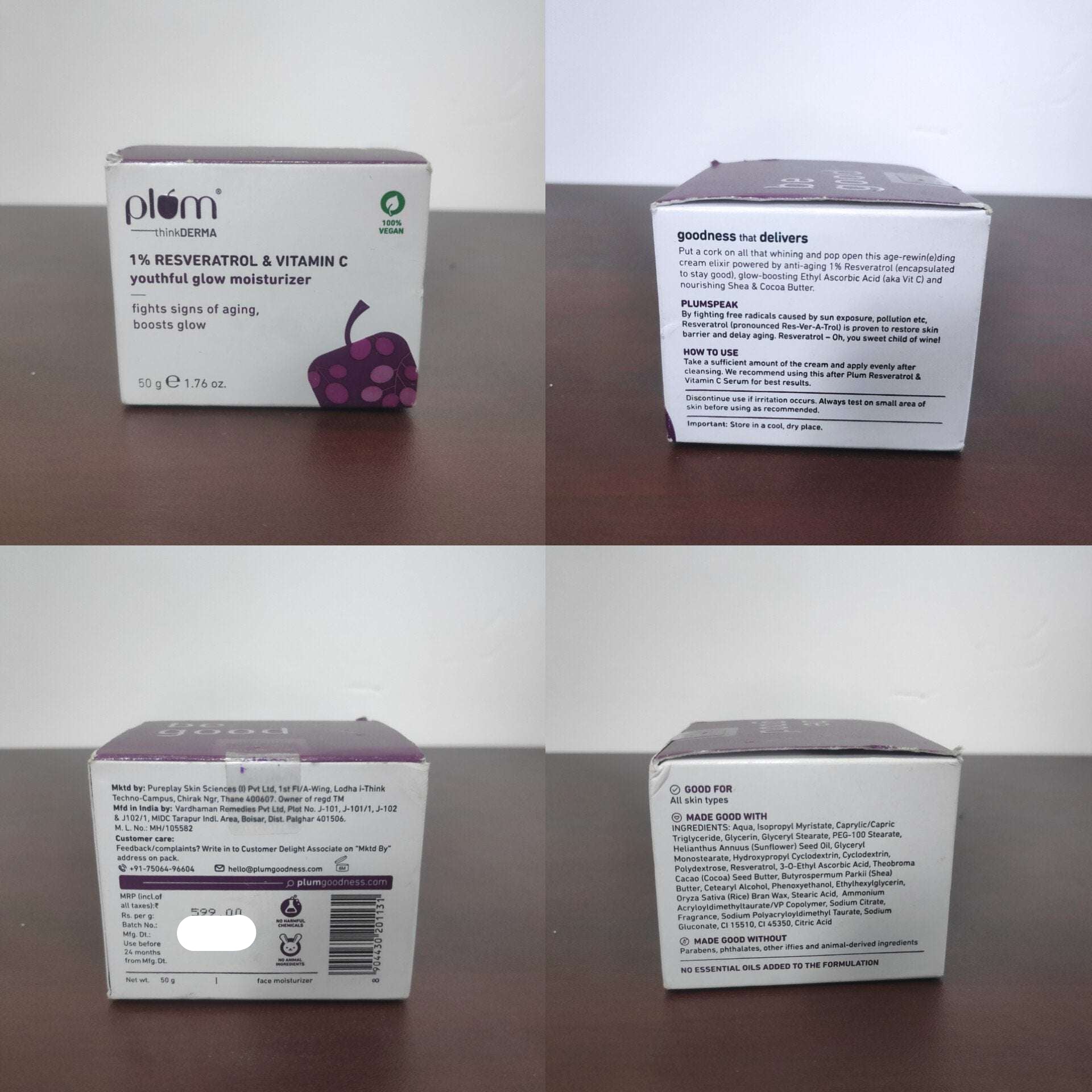 Plum 1% Resveratrol & Vitamin C Youthful Glow Moisturizer 50g