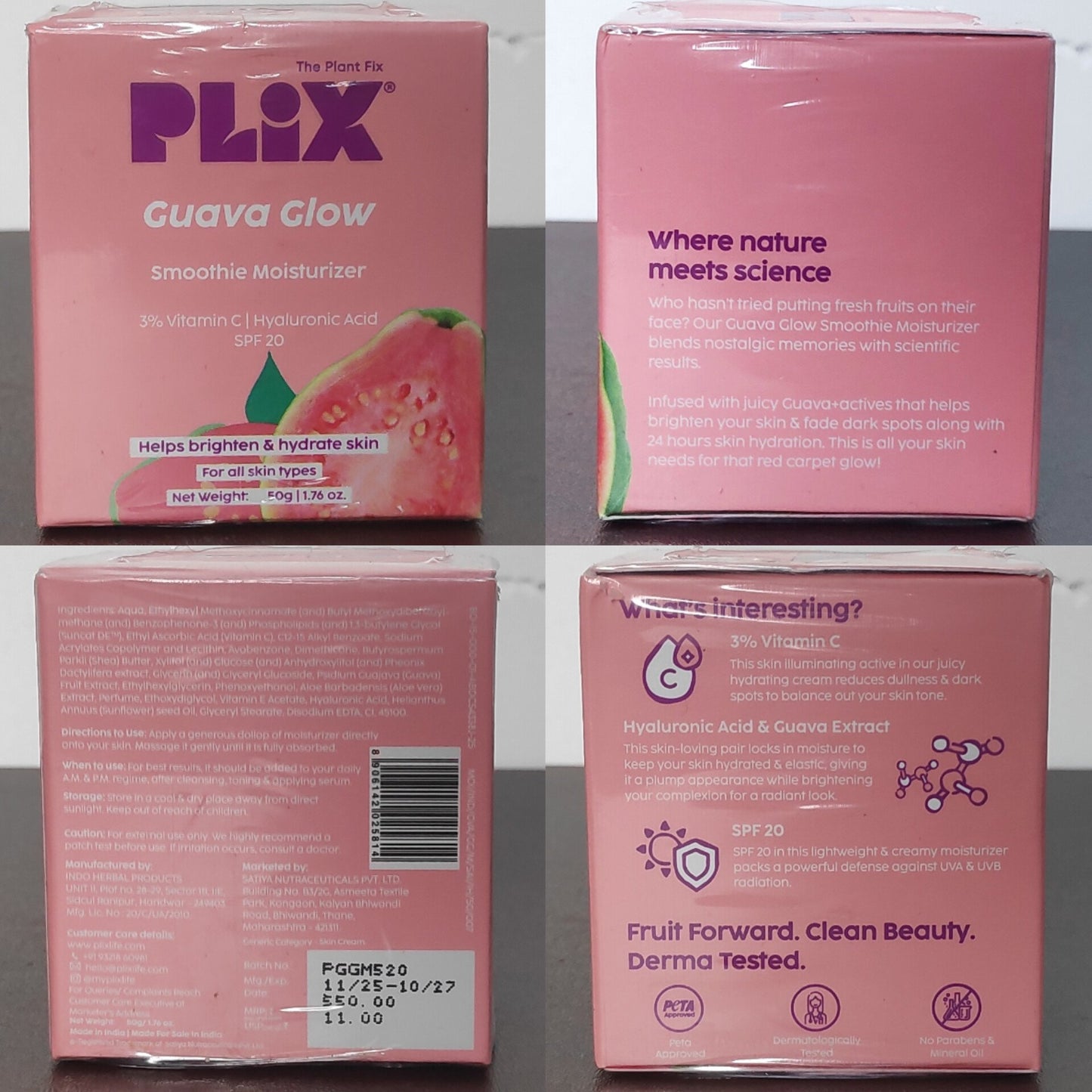 Plix Guava Glow Smoothie Moisturizer with Vitamin C, Hyaluronic Acid &  SPF 20 – 50g