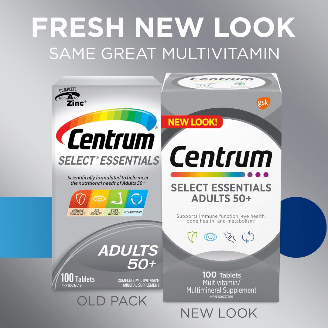Centrum Select Essentials 50+ Multivitamin | Complete Daily Nutritional Support | 100 Tablets