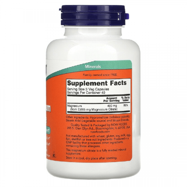 NOW Foods Magnesium Citrate – 120 Veg Capsules