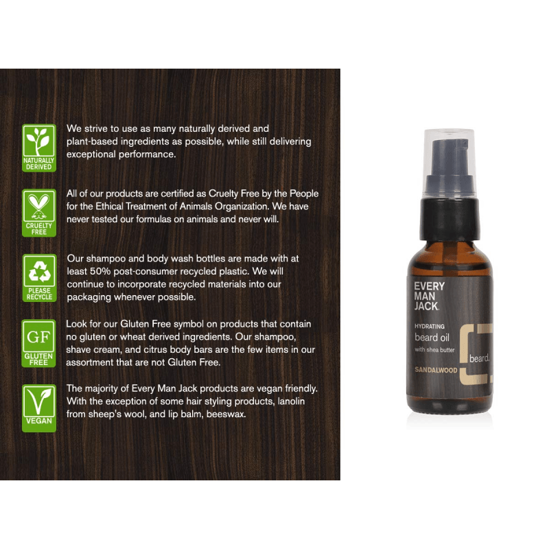 Every Man Jack Sandalwood Scent Hydrating Beard Oil – 1.0 Fluid Ounce