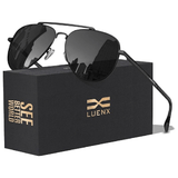 LUENX Aviator Sunglasses for Men and Women - Polarized Driving Classic Shades, UV 400 Protection (60MM) (Pre-order) - 13 Black Lens/Durable Frame & Leg
