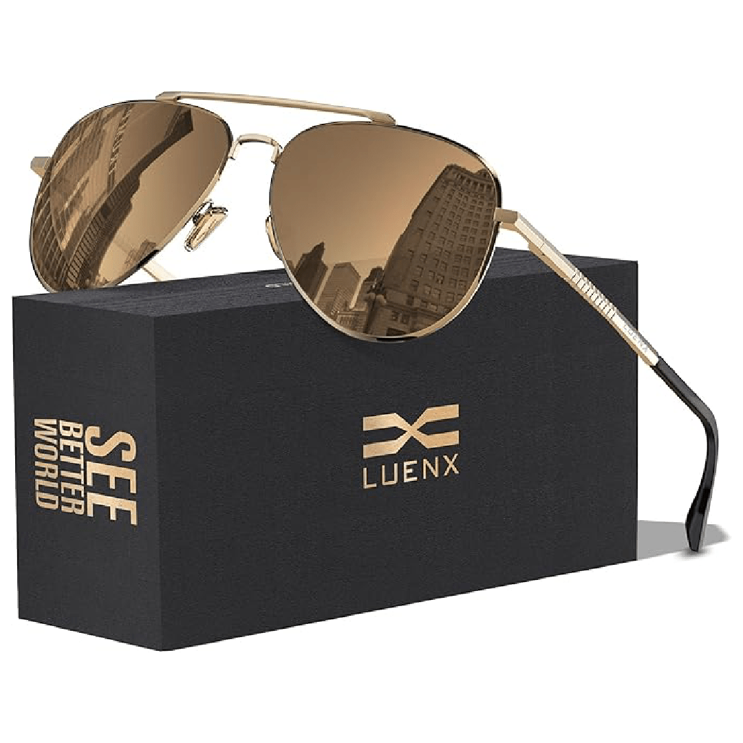 LUENX Aviator Sunglasses for Men and Women - Polarized Driving Classic Shades, UV 400 Protection (60MM) (Pre-order) - 14-brown/Non-mirror