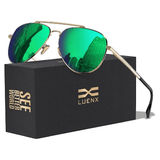 LUENX Aviator Sunglasses for Men and Women - Polarized Driving Classic Shades, UV 400 Protection (60MM) (Pre-order) - 4 Mirrored Green Lens/Without Case